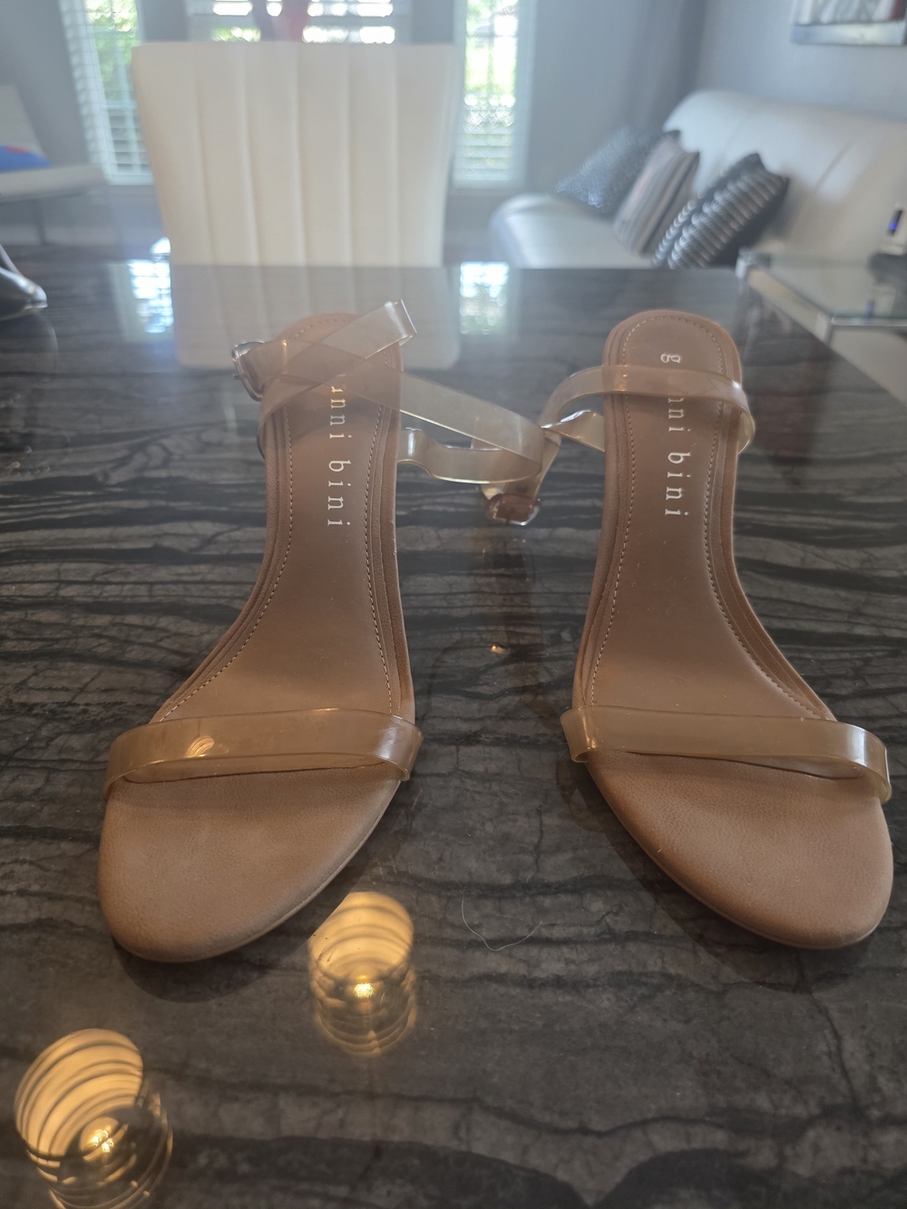 Gianni Bini Nude Tan Clear-Strap Women's Sandals